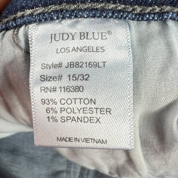 Judy Blue Jean Women Measured 35x30 Boyfriend Blue Faded Distressed Denim Tag 32 - Picture 8 of 16